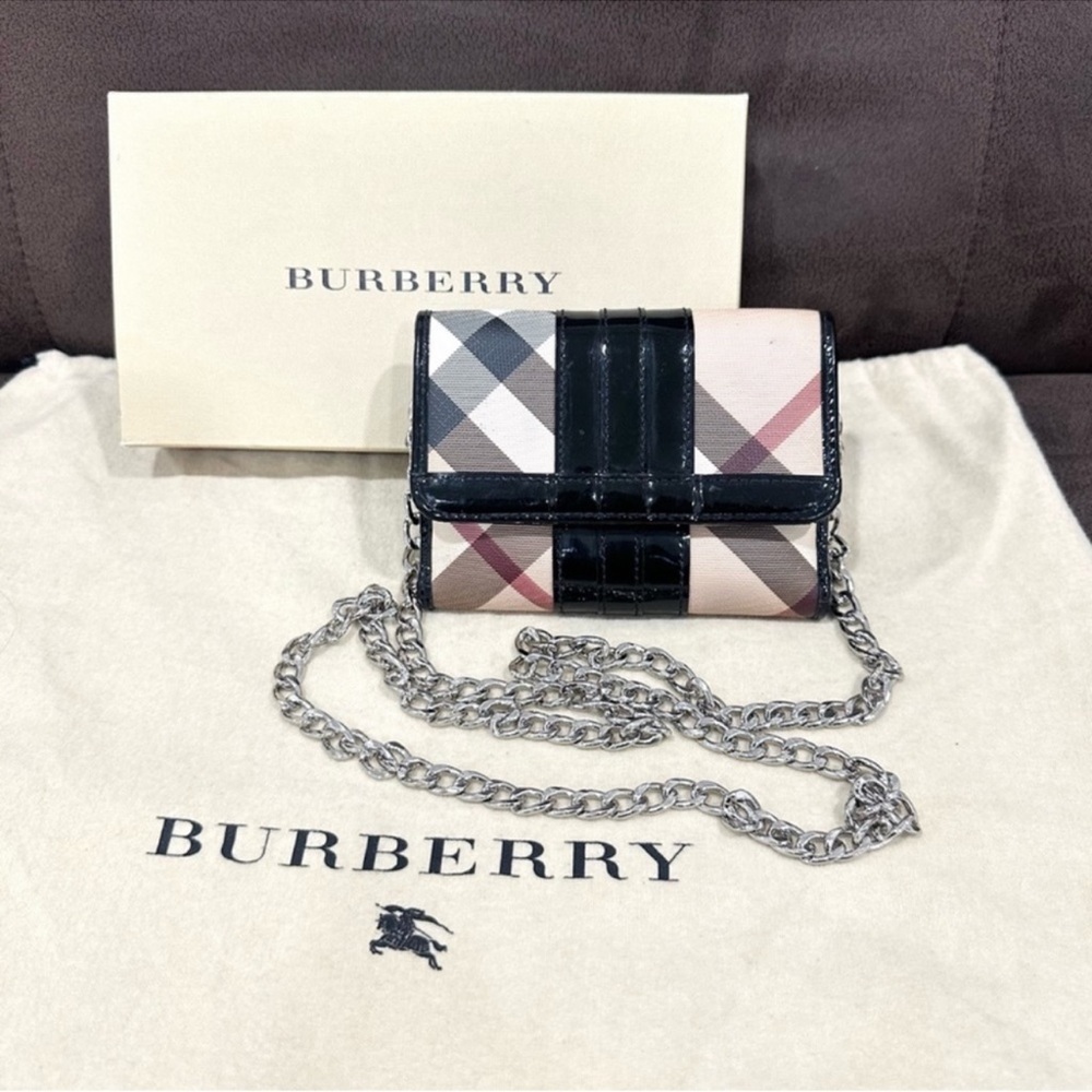 ‼️SALE💯Authentic Burberry Nova Check Wallet on Chain Crossbody WOC Shoulder Bag